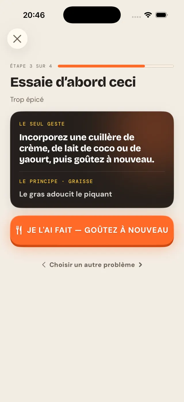 Rattraper ce plat : le geste unique, avec le principe en dessous